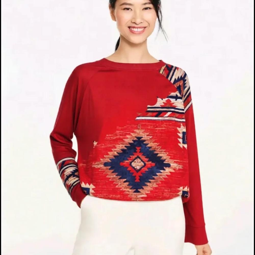 Aztec Western Women's Red Patterned Top